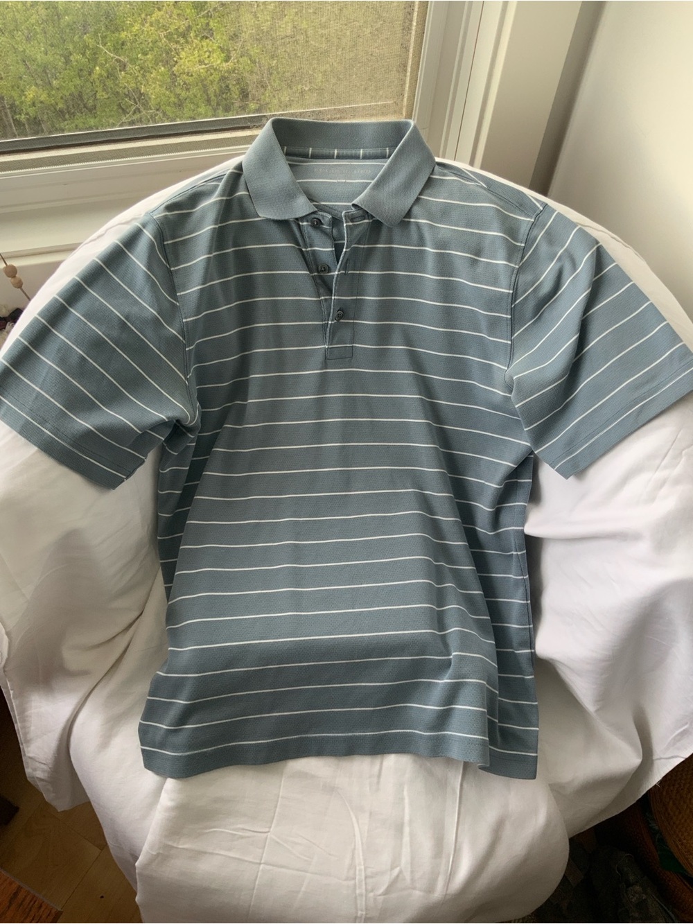 EDDIE BAUER Polo Shirt, Steel Blue & White, Size M, EUC